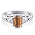 thumbnail image 3 of Gem Stone King 925 Sterling Silver Brown Tiger Eye 3 Stone Engagement Ring for Women | 1.31 Cttw | Oval 8X6MM | Round 2MM | Gemstone Birthstone | Size 9, 3 of 6