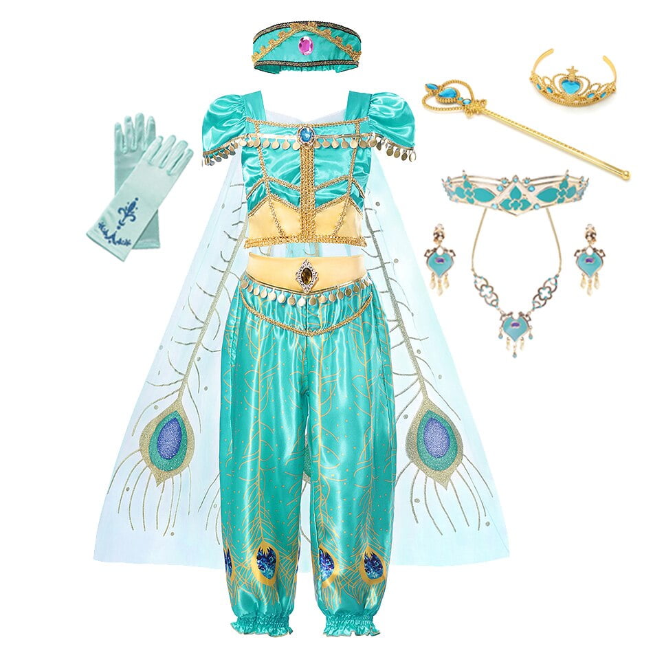 Disfraz de princesa Jasmine de Disney para ninas vestido para fiesta de Halloween Carnaval Cosplay lampara Agic de Aladino conjunto de ropa para ninos Outfits9 10T Gao Jinjia LED Walmart en linea