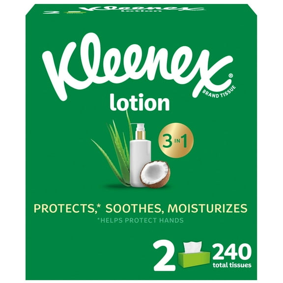 Kleenex Lotion Facial Tissues with Coconut Oil, 2 Flat Boxes