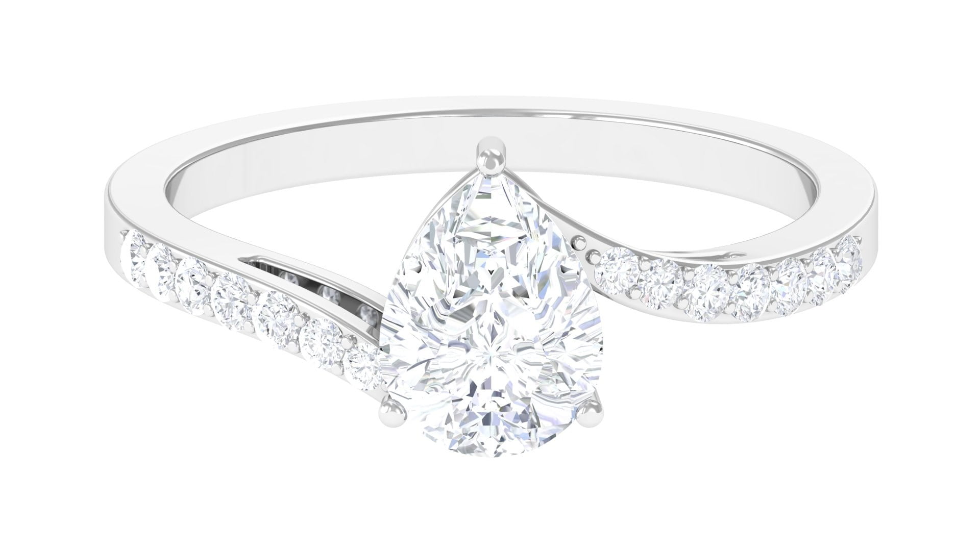 Pear Shape Moissanite Solitaire Engagement Ring, Bypass Ring 6X8 mm