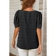 thumbnail image 5 of Top de jacquard con escote en pico y mangas abullonadas, camiseta holgada negra, talla M Summer Chic, 5 of 7