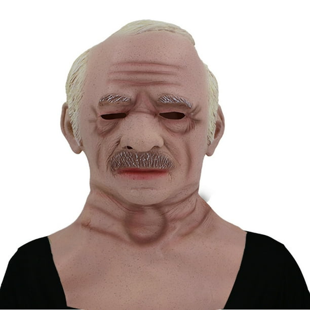 Máscara para disfraz de cosplay, abuelo, pelo blanco, sombrero de látex