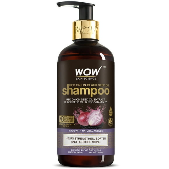 WOW Skin Science Red Onion Black Seed Oil Shampoo With Red Onion Seed Oil Extract, Black Seed Oil & Pro-Vitamin B5 - No Parabens, Sulphates, Silicones, Color & Peg, 300 ml