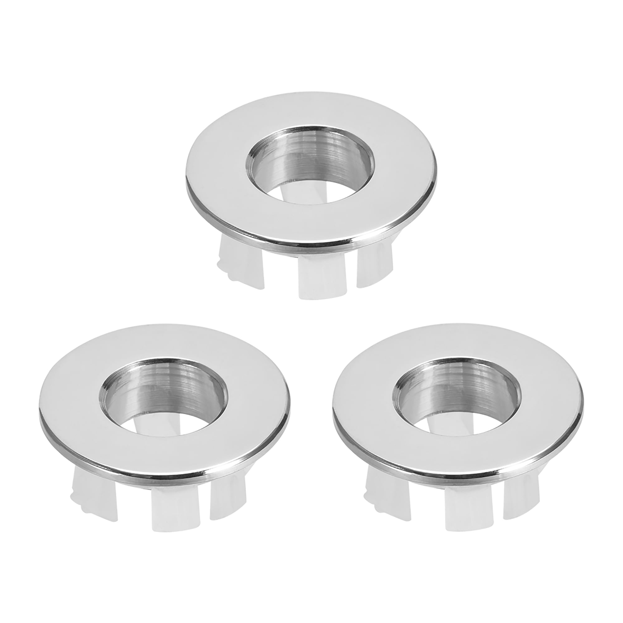 Sink Basin Trim Overflow Cover Copper Insert in Hole Round Caps Silver