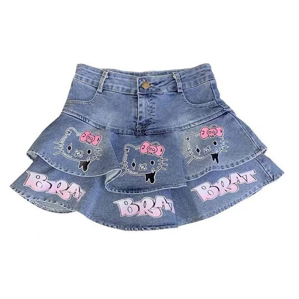 Falda de mujer Hello Kitty Kawaii Sanrio vestido acampanado a cuadros rojos japoneses Y2K moda para chicas picantes media falda corta versátil