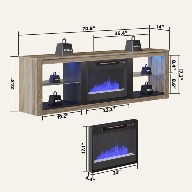 Bestier Electric Fireplace TV Stand, Wash Gray photo 8