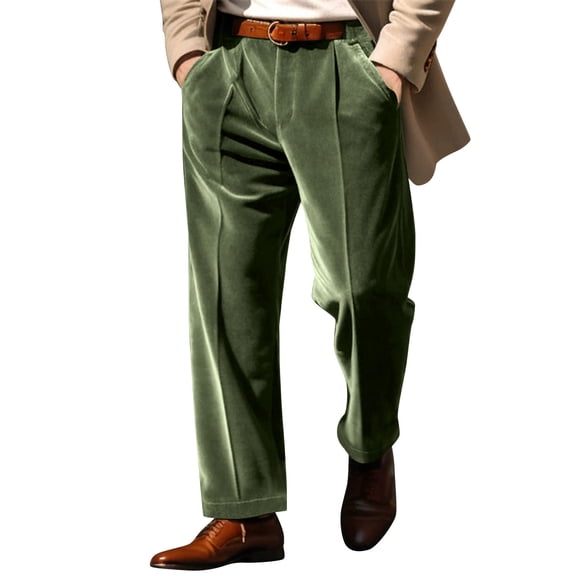 Chiccall Mens Dress Pants Soft Velvet Bussiness Casual Pants Work Loose Straight Leg Trousers Suit Pants with Pockets