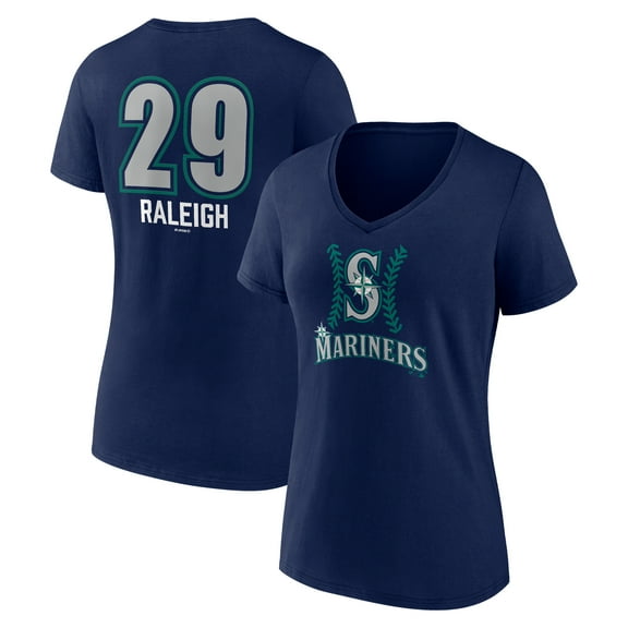 Women's Cal Raleigh Navy Seattle Mariners Name & Number Fastball V-Neck T-Shirt