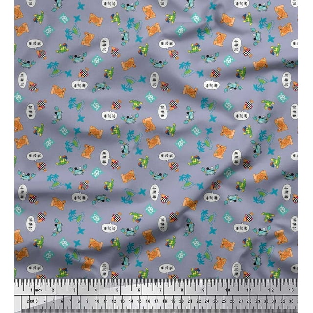 Soimoi Rayon Fabric Tree,Crab & Fish Ocean Print Fabric by Yard 56 Inch Wide