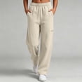 thumbnail image 2 of Trousers Pants For Women Fashion Women Casual High Waist Loose Pocket Straight Solid Long Pants Beige XL, 2 of 9