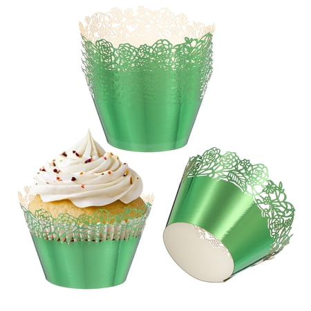 Uxcell Cupcake Wrappers Paper 50 Pack Baking Cups Standard Rose Decoration for Anniversary Birthday Reflective Green