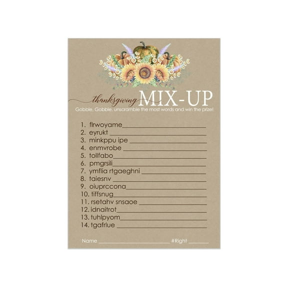 Paper Clever Party Thanksgiving Word Scramble Card Games, Cardstock, (25 Pack)