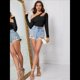 thumbnail image 5 of Camiseta de Mujer con Cuello Asimétrico, Hombros Descubiertos, Larga, Acanalada, Ajustada, para Salir, con un Solo Hombro Negro S, 5 of 10