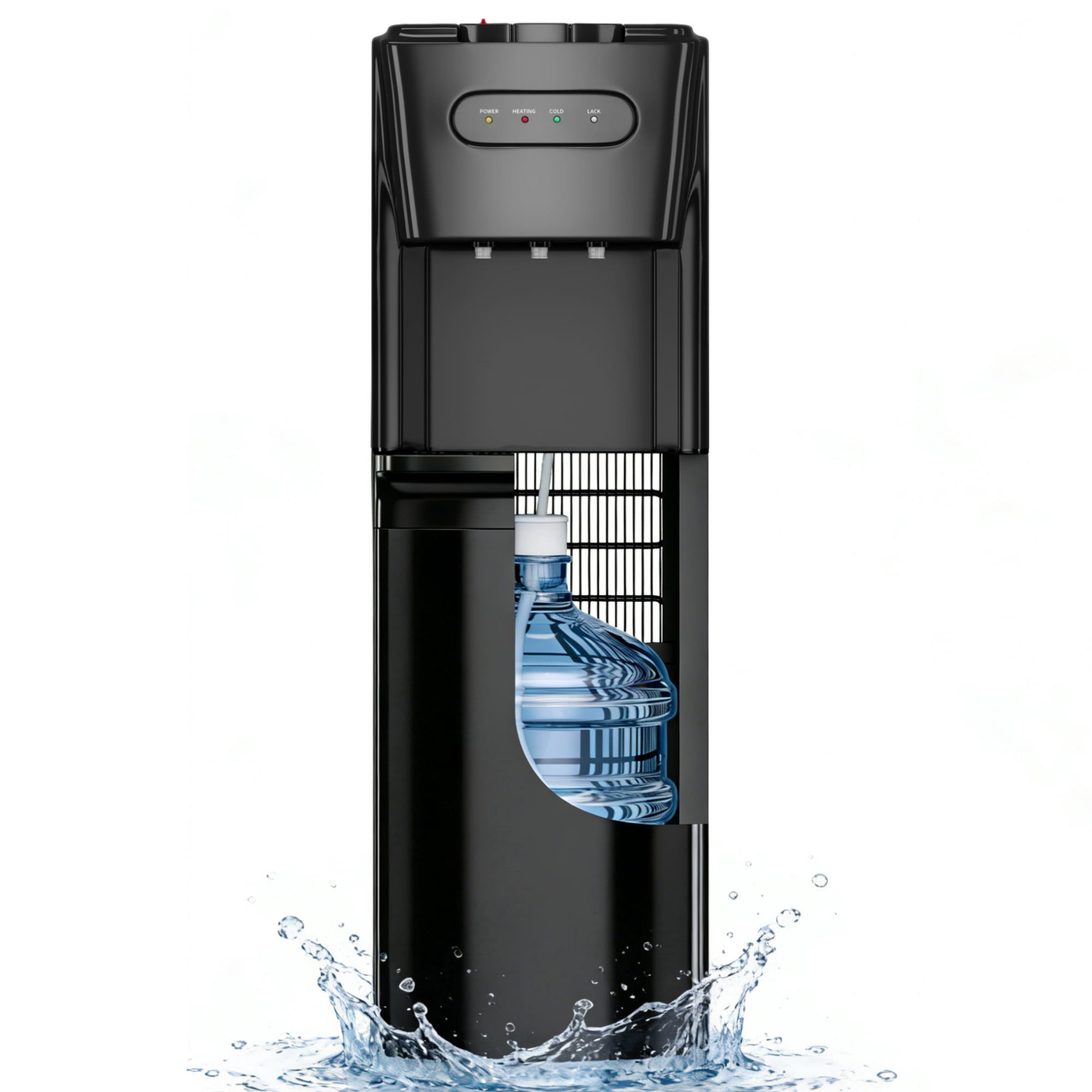 UrbanSync Bottom-Mounted Water Dispenser, 3 Temperatures (Hot, Cold, and Room), with Safety Lock, LED Lighting, Empty Bottle Alert, Black