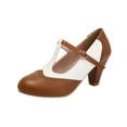 thumbnail image 3 of QIUOMBBP Women's Vintage Round Toe Mary Jane Pumps Fashion Colorblock Buckle Strap Heel Party Dress Shoes Brown, 3 of 10