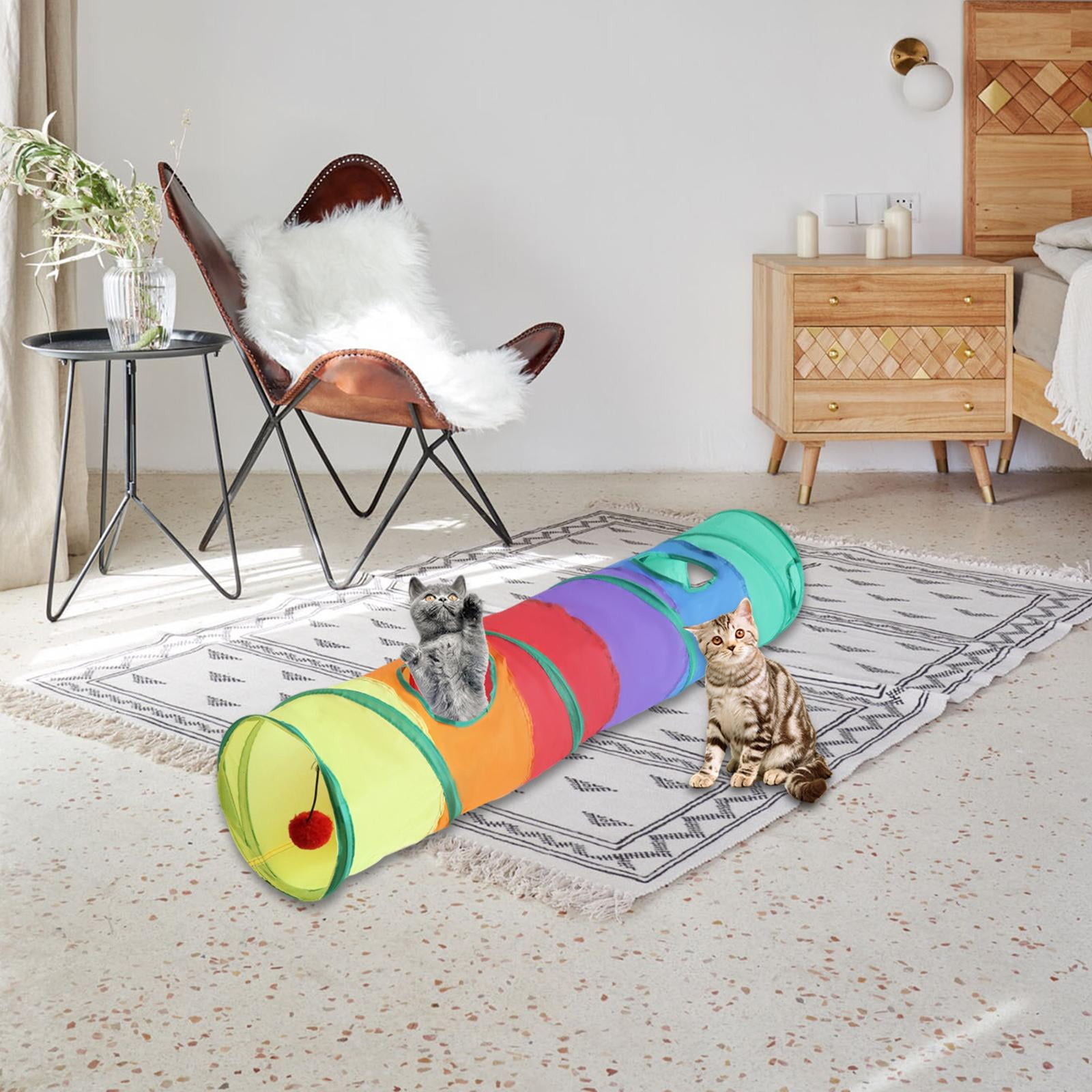 Túnel Cama Para Gatos | Refugio Suave Y Cálido Con Agujeros De Juego | Para Esquina O Pared | Tamaño S (55x40 Cm)