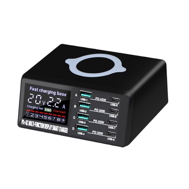 W Wireless Charger 8 Ports USB Phone Chargers Station Fast Charging QC3.0 PD3.0 Quick Charge ,Universal Compatibility