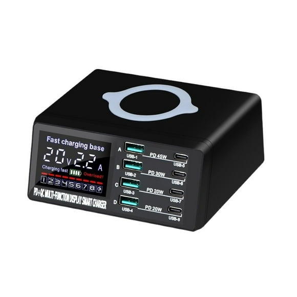 W Wireless Charger 8 Ports USB Phone Chargers Station Fast Charging QC3.0 PD3.0 Quick Charge ,Universal Compatibility