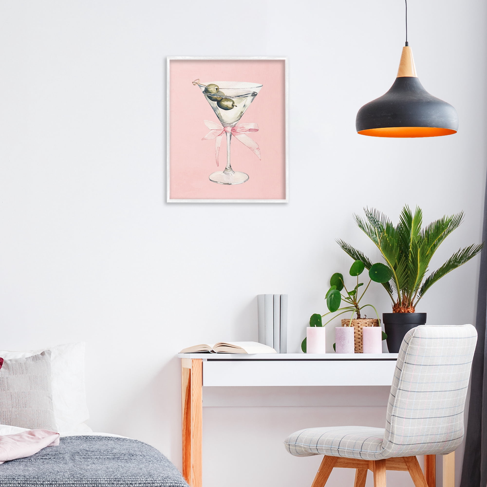 Stupell Industries Martini with Pink Bow White Framed Giclee Art, design by Kim Allen