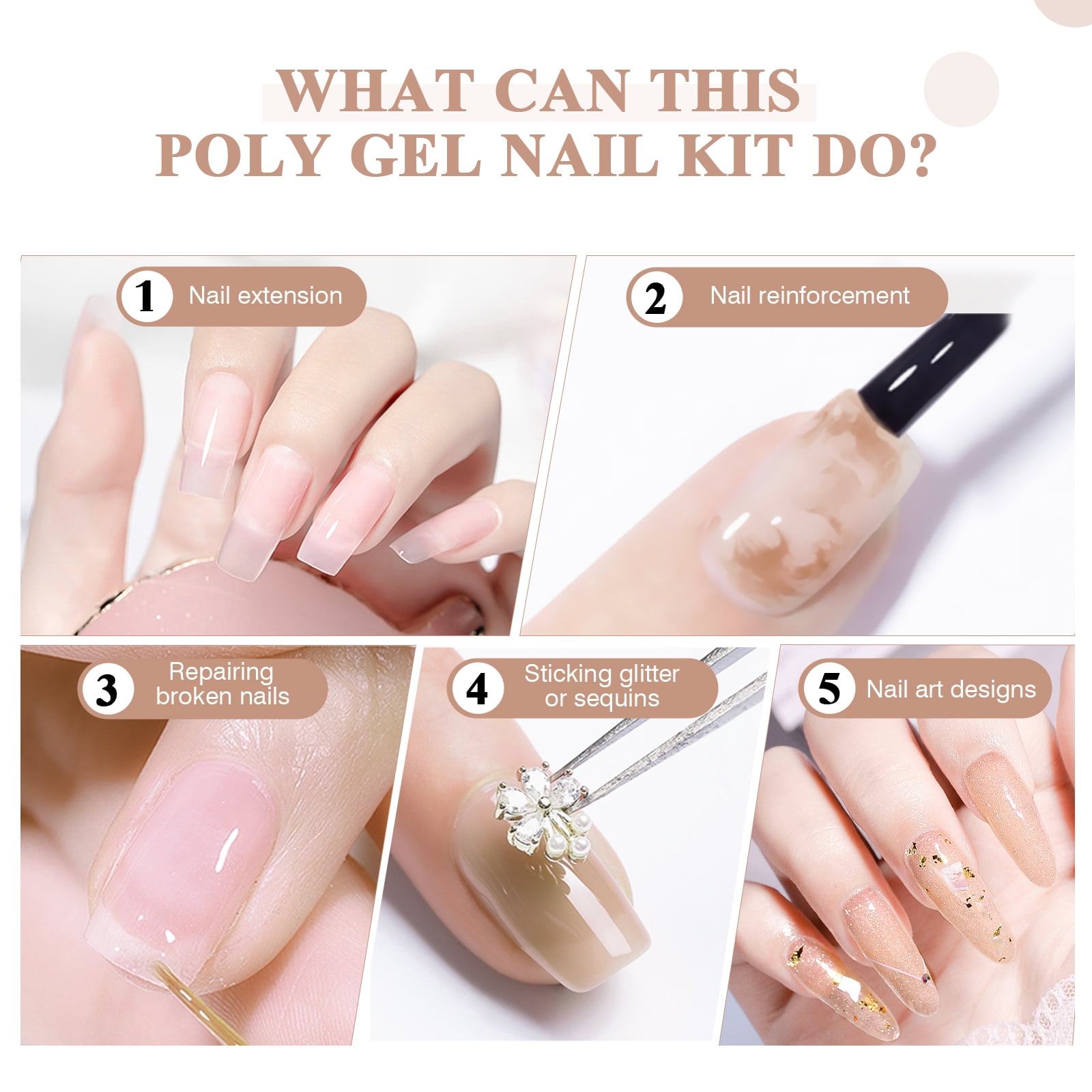 Saviland Poly Gel Nail Kit: 8 Colors Glitter Gel Nail Extensions White Black Silver with 96W UV Nail Lamp, Base & Top Gel and Nail Tools, Complete All in One Manicure Beginner Kit