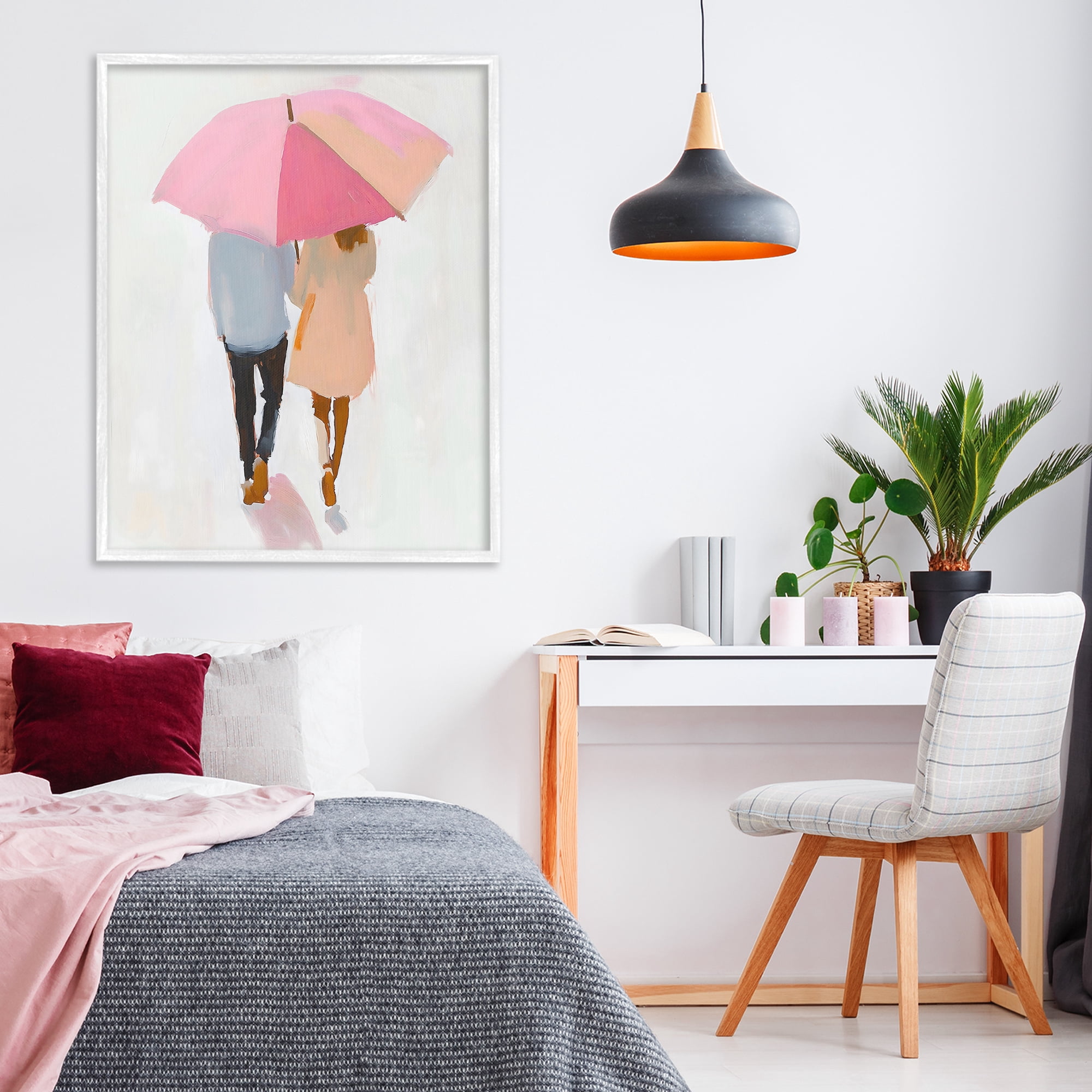 Stupell Industries Couple Stroll Under Umbrella White Framed Giclee Art, design by The Prints Vibe