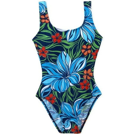 Women's Plus Print Rib Tank Swimsuit