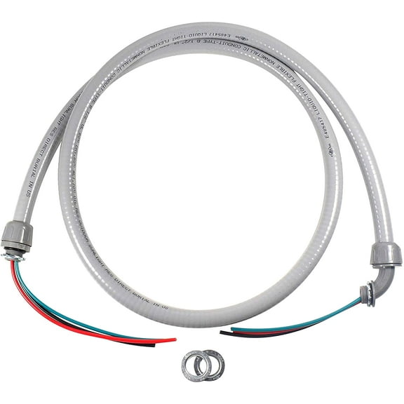 HQRP 6-ft 10-AWG 3-Conductor Non-Metallic Liquidtight A/C Whip Flexible Electrical Conduit 10-Gauge Wire 1/2'', UL Listed