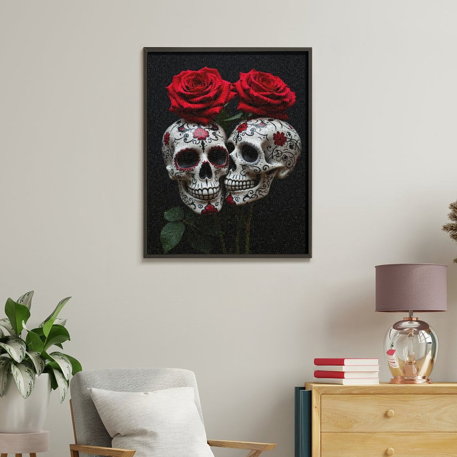 Paint By Numbers Kit for Adults Beginner - DIY Red Roses Sugar Skulls Art Canvas Painting Kits for Adults, Frameless Paint By Number for Adults for Home Wall Decor 16x20 Inch