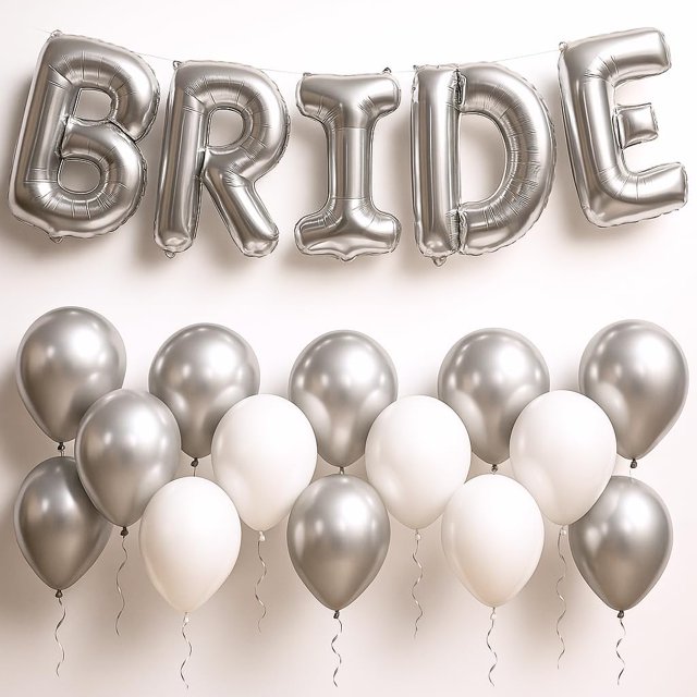 KatchOn, Silver Bride Balloons Set, 16 Inch - Big Pack of 23 | Silver Bachelorette Party Decorations | Bride Decorations | Bride Letter Balloons for Bridal Shower Decorations