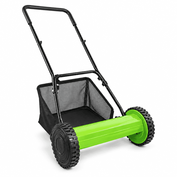 Manual Push Reel Lawn Mower Cordless Hand Powered Grass Cutter with Removable Grass Catcher Bag and Adjustable Cutting Height for Yard and Garden Lawn Maintenanc