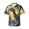 thumbnail image 1 of Balery Sunshine Jungle Dinosaur Camisas hawaianas de manga corta para hombre, camisas playeras de corte holgado, camisas de vacaciones con botones,Small, 1 of 7