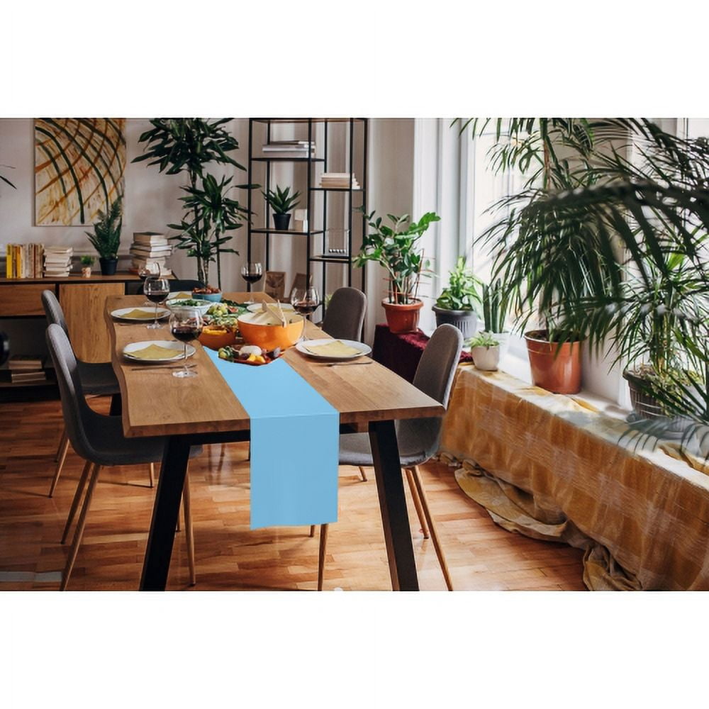 Exquisite 14" X 200' Select A Size Plastic Table Runner with Built-In Slide Cutter - Light Blue