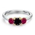 thumbnail image 3 of Gem Stone King 10K Two Tone Gold Black Diamond and Red Created Ruby Engagement Ring for Women | 1.05 Cttw | Round 5MM | Gemstone April Birthstone | Size 9, 3 of 6