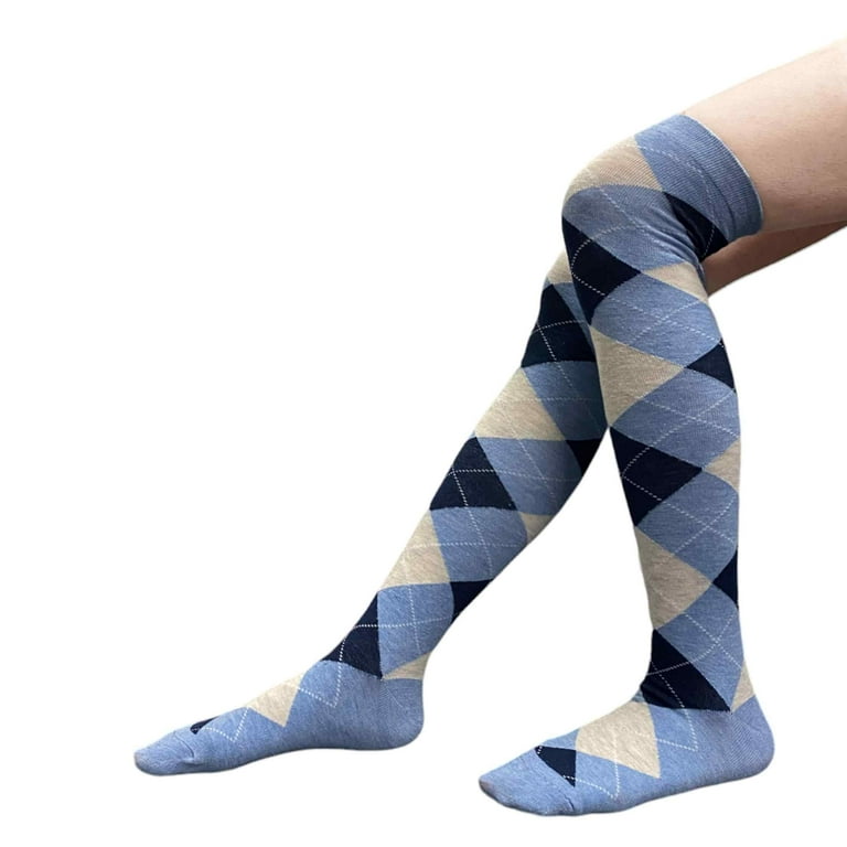 COUVER Women's Thigh High Over Knee Fashion Argyle Socks, Heather