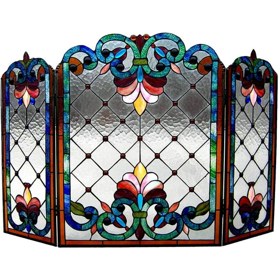RADIANCE Goods Tiffany-Glass 3pcs Folding Victorian Fireplace Screen 44" Wide