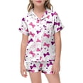 thumbnail image 5 of MEZZALL Pyjama Imprimé Nœud Papillon pour Filles Manches Courtes Boutons Shorts Ensemble de Pyjamas Maison 12-13 Ans Confort Enfants Pyjamas, 5 of 5