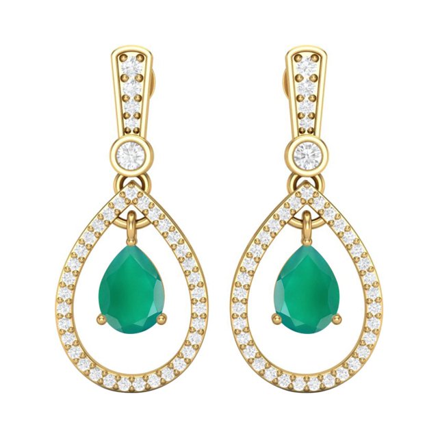 925 Sterling Silver Gold Vermeil 7x5mm Pear Green Onyx Teardrop Dangle Women Wedding Earrings