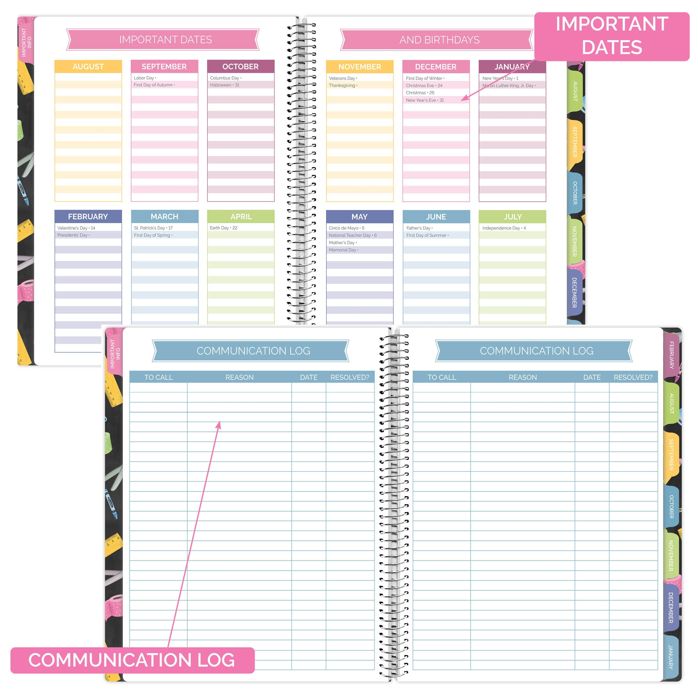bloom daily planners Undated Teacher Planner & Calendar, Chalkboard, 9" x 11"
