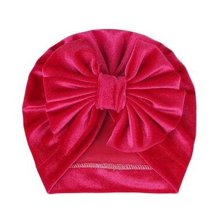 

Genuiskids Newborn Velvet Hats Infant Solid Color Bowknot Warm Soft Autumn Winter Cap for Baby Boys and Girls