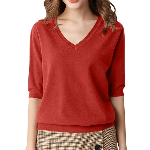 SGMVNU Chandails pour Femmes Chandail en Tricot Uni Haut Col Rond Chandail Doux Confortable Décontracté Manches Longues pour l'Automne et l'Hiver Mode Tricot Vêtements d'Automne et d'Hiver (Rouge, m)
