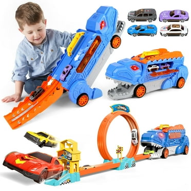Flooyes 2-in-1 Dinosaur Stunt Track Toy, Car Toys Set For Kids 3 4 5 6 7 8 Years Old Gift