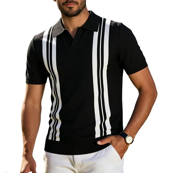 VgaVtl Polo Shirt Men Big and Tall Summer Short Sleeve Casual Clothing for Men Striped Business Collared Knit
