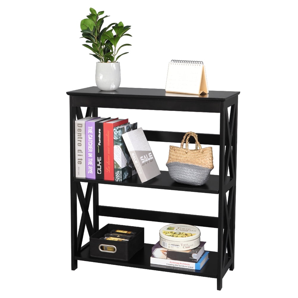Industrial Small Bookshelf Storage Rack Wood 3-Tier Ladder Bookcase Organizer