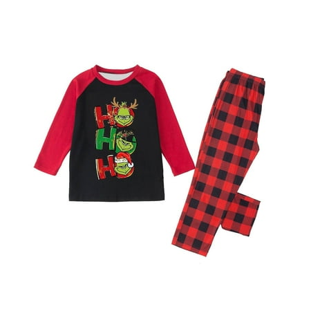 

Grinch Family Matching Christmas Pajamas Set Parent-Child Romper/Letter Christmas Hat Print Long Sleeve Tops + Plaid Pants for Adults Kids Baby Dog Holiday Sleepwear Pjs Set Kids: 4 Years #004Gh