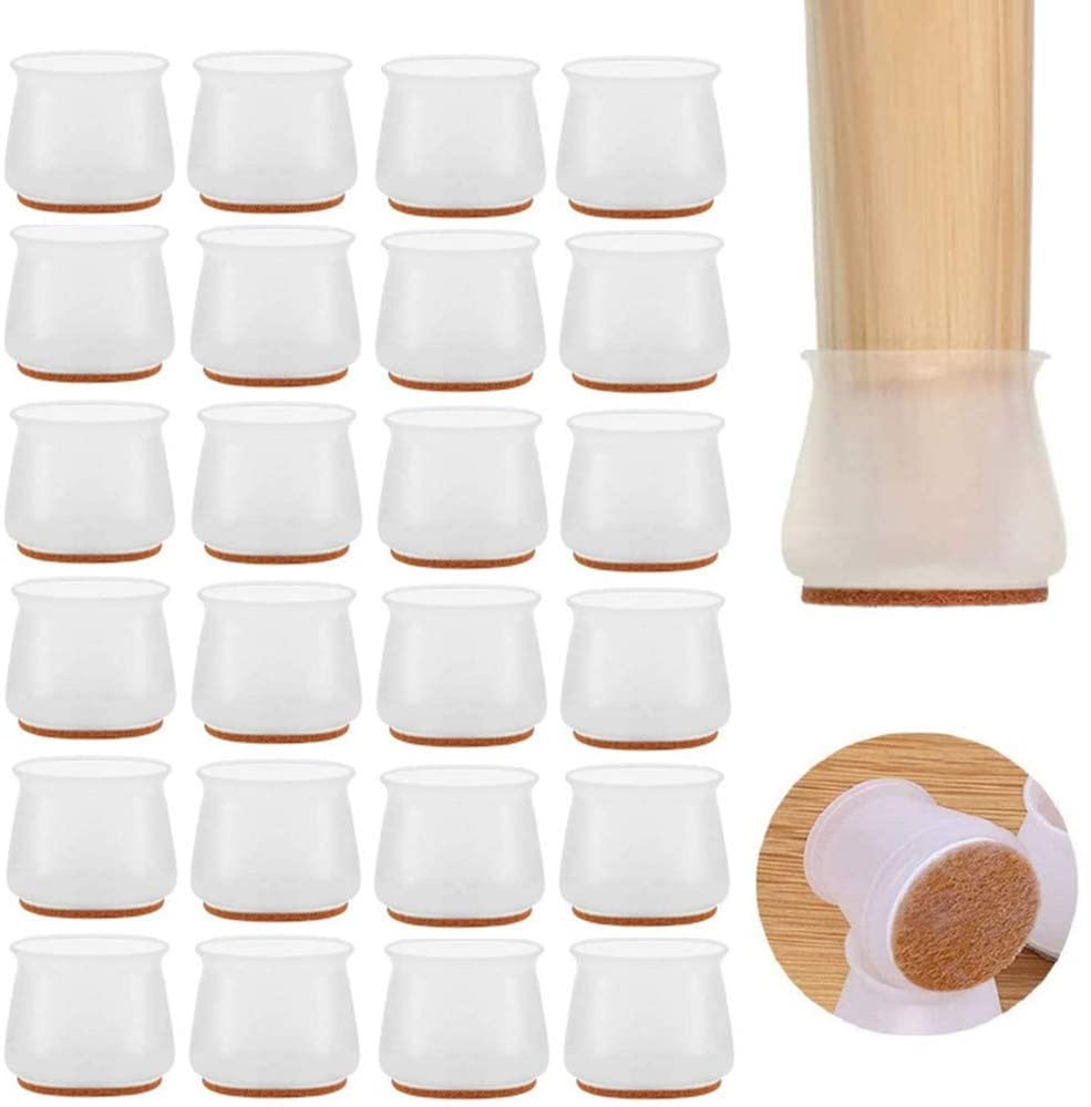 Upgraded 24 PCS Chair Leg Caps with Felt Bottom, Round Square Silicone