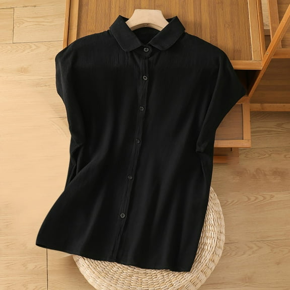 Mqqzkk Womens Shirts Casual Crewneck Cap Sleeve T Shirt Cotton Linen Summer Top Lightweight Flowy Blouses