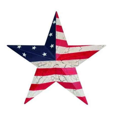 Condition photo showing As Is for 23 metal patriotic star wall décor – red white and blue american flag-themed hanging art for indoor-outdoor display
