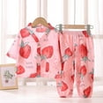 thumbnail image 2 of Wxolcjlv Toddler Girls Pajamas Sets Cute Print V-Neck Button Down Short Sleeve Top Pants Set Summer Soft Air Conditioning Loungewear Sleepwear Sets,2Pc,3 -4 Years, 2 of 4