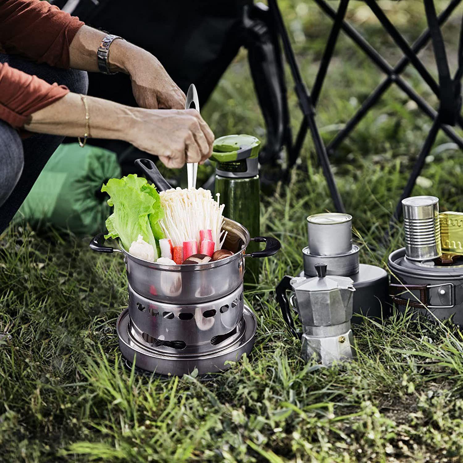 Alcohol Stove for Indoors, Portable Stainless Steel Alcohol Stove with Pot, No Electricity Stove for Indoors, Camping, Hiking - View
