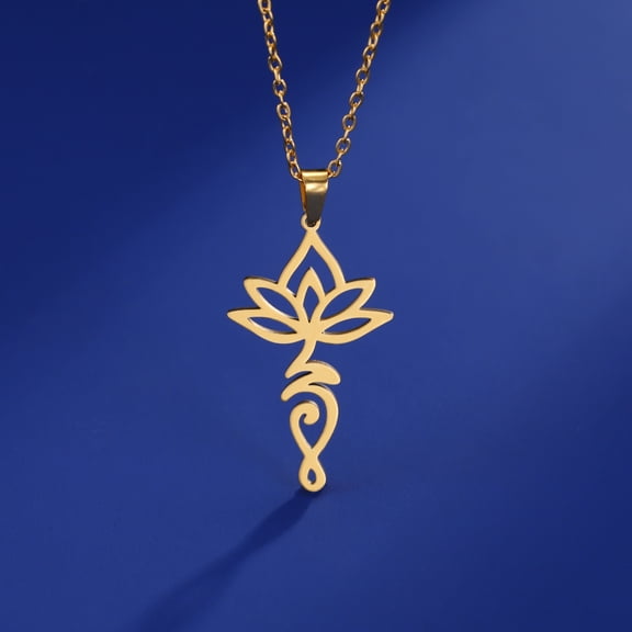 EUEAVAN Gold Lotus Pendant Necklace for Women Stainless Steel Jewelry